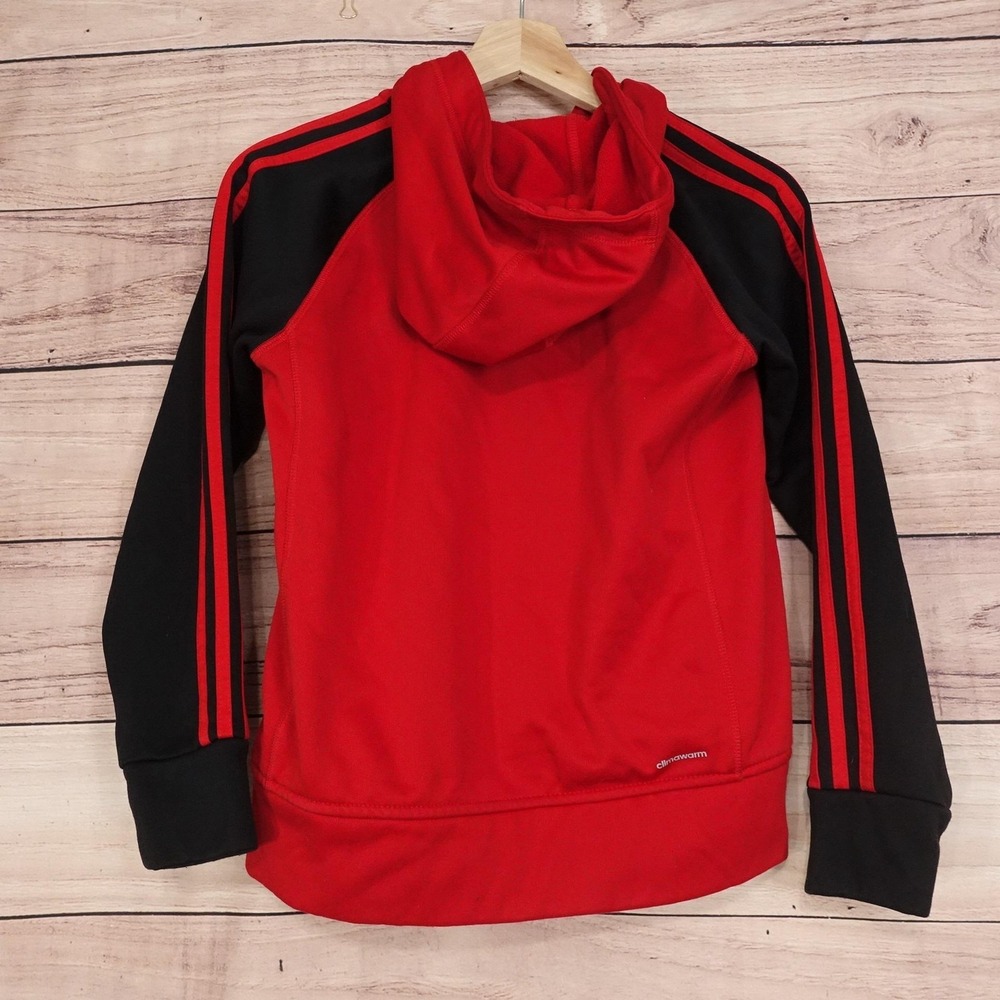 Adidas Hoodie Boys M 10/12‎ Red Full Zip Climawarm Hooded Fleece Pockets Thermal - Picture 4 of 9